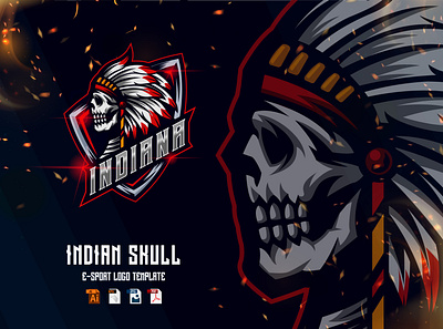 Indian Skull E-Sport Logo Design Vector Graphic american brad chieftain design esport graphic design illustration indian logo skull sport template vector