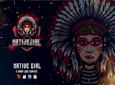 Indian Girl E-Sport Logo Design Template design esport game gaming girl graphic design illustration indian logo mascot sport vector women