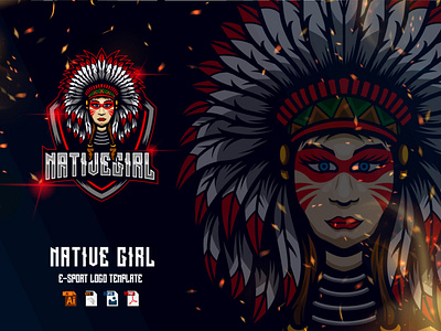 Indian Girl E-Sport Logo Design Template