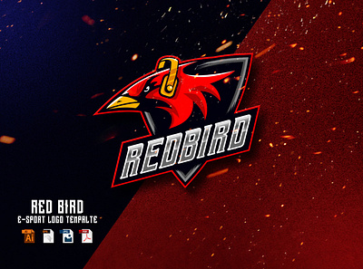 Red Bird E-sport Logo Design Template bird design eagle emblem esport falcon game gaming graphic design illustration logo mascot sport vector