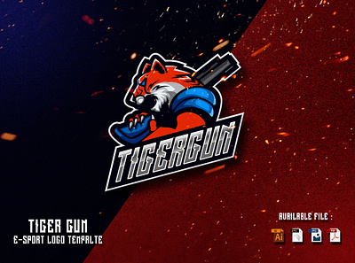 Tiger Gun E-Sport Logo Design Template army design esport graphic design gun illustration logo mascot sport team tiger vector weapon