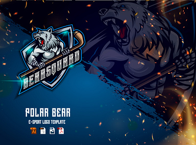 Bear Hockey E-sport Logo Design Template bear design esport graphic graphic design hockey illustration logo mascot sport template vector