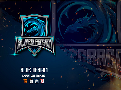 Blue Dragon E-sport logo design template animal blue design dragon e sport esport game gamer gaming graphic graphic design icon logo mascot snake sport template vector