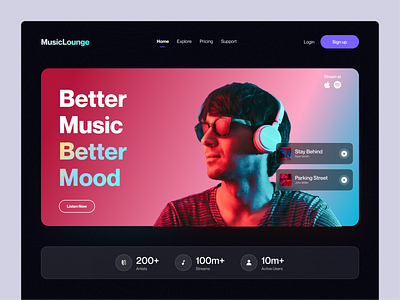 MusicLounge Landing Page abdul branding daily challenge design landing page music ui ui challenge ui designer ux website