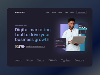 Digital Marketing Landing Hero Area agency b2b business conversion dark mode design digital gradient growth hero area marketing platform saas seo software traffic ui