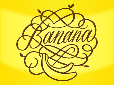 Banana Lettering calligraphy decorative design flourish graphic illustration orange swirl vector yellow