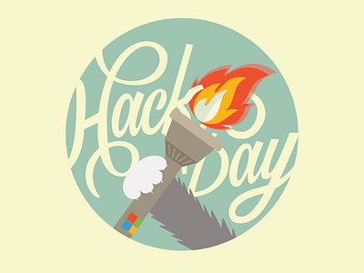Microsoft Hack Day Medal calligraphy cat circle fire flat hand lettering illustration olympics round torch yammer