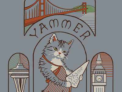 Yammer T-Shirt Illustration avocado ben big bridge cats london san francisco seattle space needle unicorn