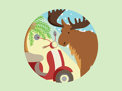 Moose & Scooter flat icon illustration moose palm tree scooter snow summer winter