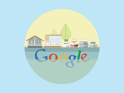 Google, Seattle boats flat google house icon illustration lake tree water