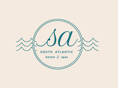 South Atlantic: Logo beach fun hotel logo ocean postage relax sea spa waves