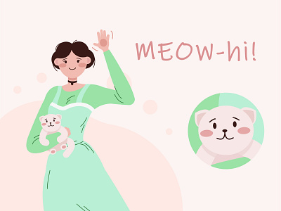 meow-hi to everyone!^^ cat character cute design flat girl illustration