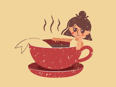 A cup of... mermaid...? 30dayschallenge 30daysofdesign bored character cup cup of coffee cute design illustration mermaid