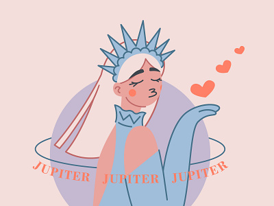 Jupiter🌈 30dayschallenge 30daysofdesign character design cute flat girl illustration jupiter planet queen sending kisses solar system