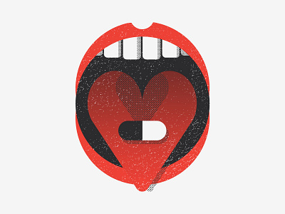 I love drugs. heart illustration lips mouth pill teeth tongue