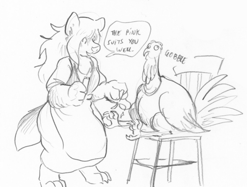 Maxine Preparing a Turkey by Cervelet anthro anthropomorphic anthropomorphism design furry illustration inks pencil traditional turkey