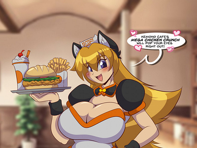 Sandy's Mega Chicken Crunch by Mastergodai anthro anthropomorphic anthropomorphism fox foxy furry maid maid cafe nekonny orange