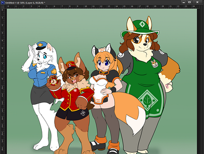 Group Shot Fantasy by Nekonny anthro anthropomorphic anthropomorphism fox foxy furry illustration maid cafe nekonny orange