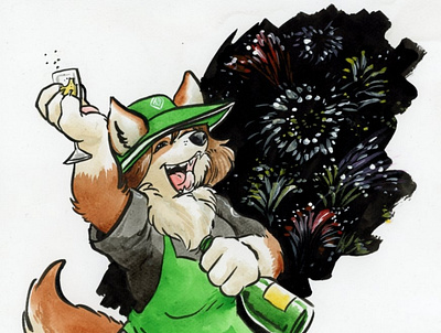 Happy New Year From Maxine by Cervelet anthro anthropomorphic anthropomorphism canine celebration corgi dog furry new year smile