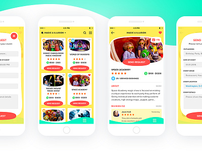 Kids Party Entertainers Marketplace app children design event flat ios kids marketplace material party