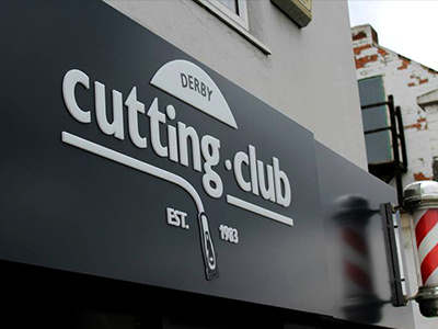 Cutting Club Signage barber shop barbers branding club cutting hair dressers logo logo design shop front signage