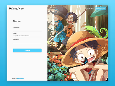 Animelistr Signup & Login design login signup ui ux