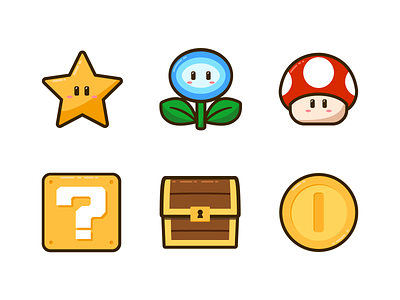 Super Mario Icons chest coin flower icon icons item box mushroom nintendo icon retro gaming star super mario super mario bros super mario icons vector