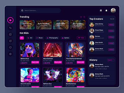 NFT Marketplace Dashboard Design 3d appdesign branding clean dog coin ethereum nft nft dashboard nft dashboard design opensea pixel art ui userexperience userinterface ux web webdesign website design