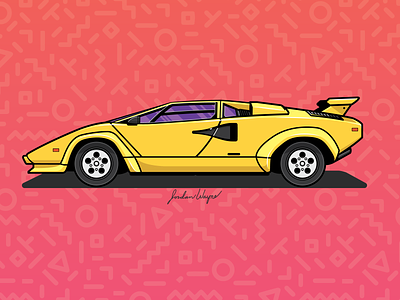 Lamborghini Countach 1980s classic car countach design flat design illustration lamborghini vector yellow
