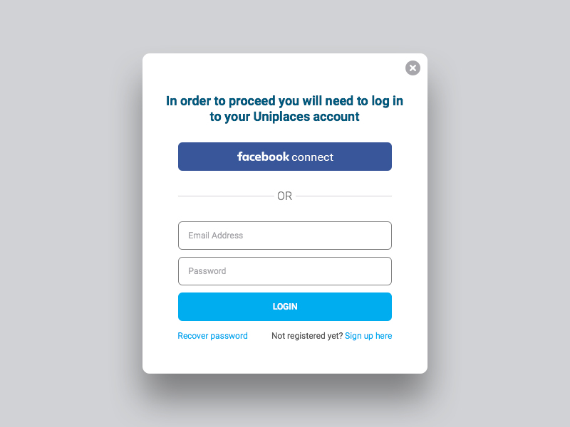 Basic Login Modal Box by Tiago Tomás for Uniplaces on Dribbble