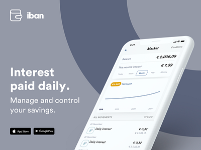 Iban Wallet - Product launch app branding design fintech investment movements product profile ui ux