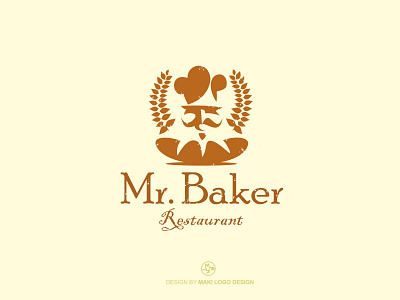 Mr. Baker Logo art bagets baker baking bread logo cafeteria cereals chef cook flour food logo logotype love pastry pizza recipe restaurant tasty wheat