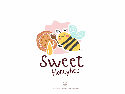 Honeybee Sweet (Cookies) Logo animal art bee cookies flower food heart honey honeybee illustration insect kids logo love med nature pollen save the bees sweet workaholic