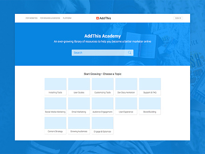 AddThis Academy Concept academy addthis lessons mock tiles wireframe