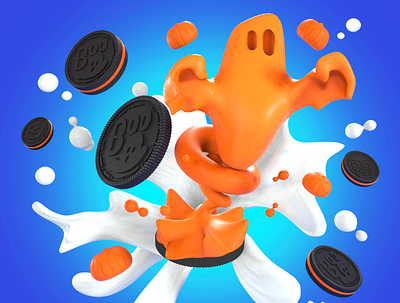 Oreo Boo Ghost 3d art art branding design graphic design icon illustration illustrator logo maxonc4d octanerender vector