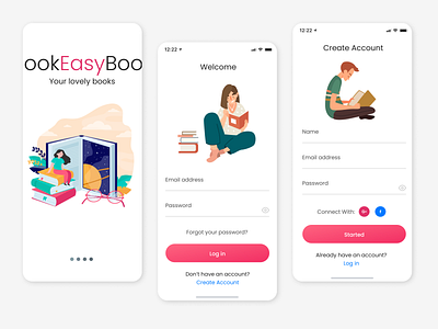 EasyBook - online book mobile app app design illustration minimal ui ux web