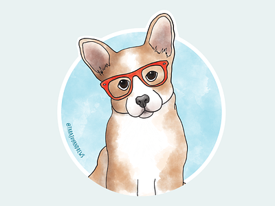 Cute Corgi wearing glasses corgi cute dog illustration sticker