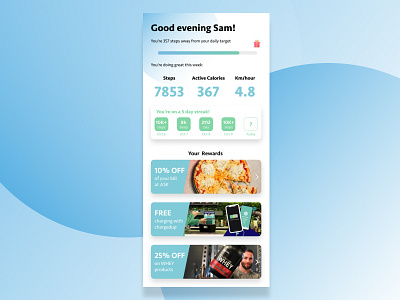 Get Rewarded for Being Healthy calories figma figmadesign freebies health app mobile mobile app design mobile ui rewarding app rewards app step counter userinterface design