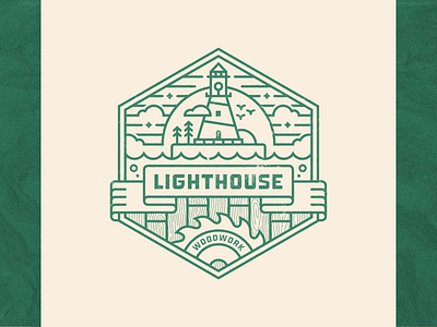 Lighthouse Woodwork banner blade clouds lighthouse logo linework saw wood woodwork woodworking