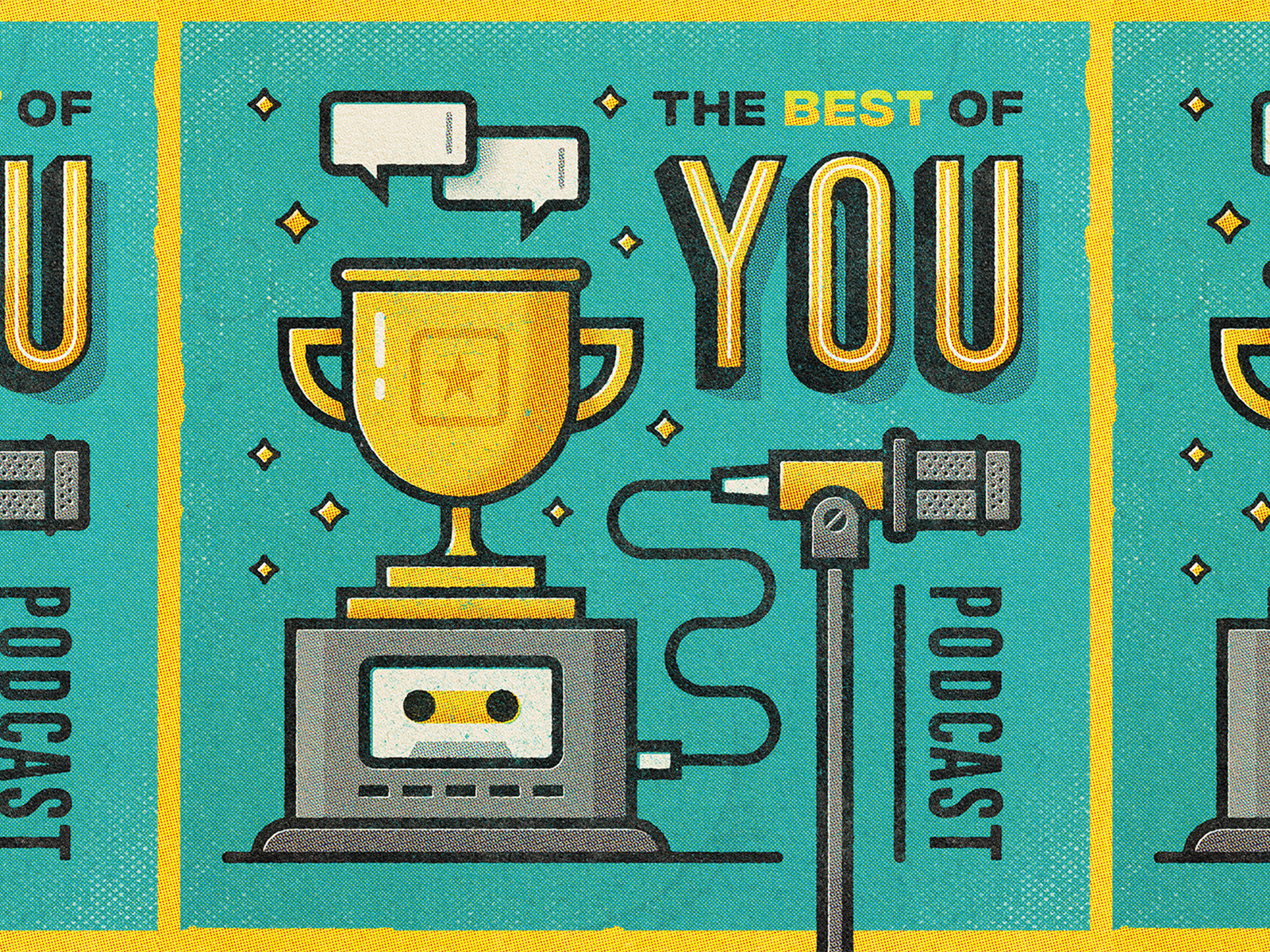 Best of You Podcast Art cassette gold illustration microphone podcast tape teal trophy you