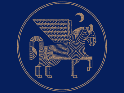 Pegasus blue gold horse lines linework moon pegasus wings