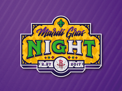 Mardi Gras Night Logo basketball fleur de lis green houston mardi gras purple rockets texas yellow