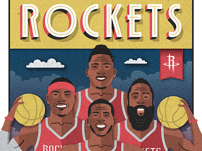 Rockets Illustrated Poster art deco basketball capela carmelo chris paul cp3 harden houston illustration melo red rockets
