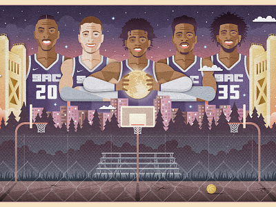 YOUNG KINGS basketball bleachers hoops illustration moon purple sacramento sunset tower bridge