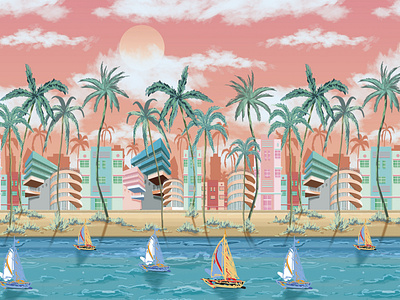 Miami llustrated in Photoshop for a surface studio. digital art drawing illustration miami
