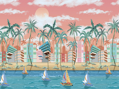 Miami llustrated in Photoshop for a surface studio.