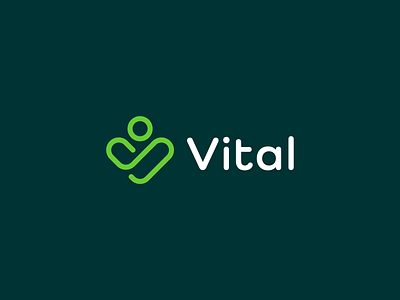 Vital Logo Design brand branding design flat green health herbal human identity letter logo minimal minimalist monogram nature people user v