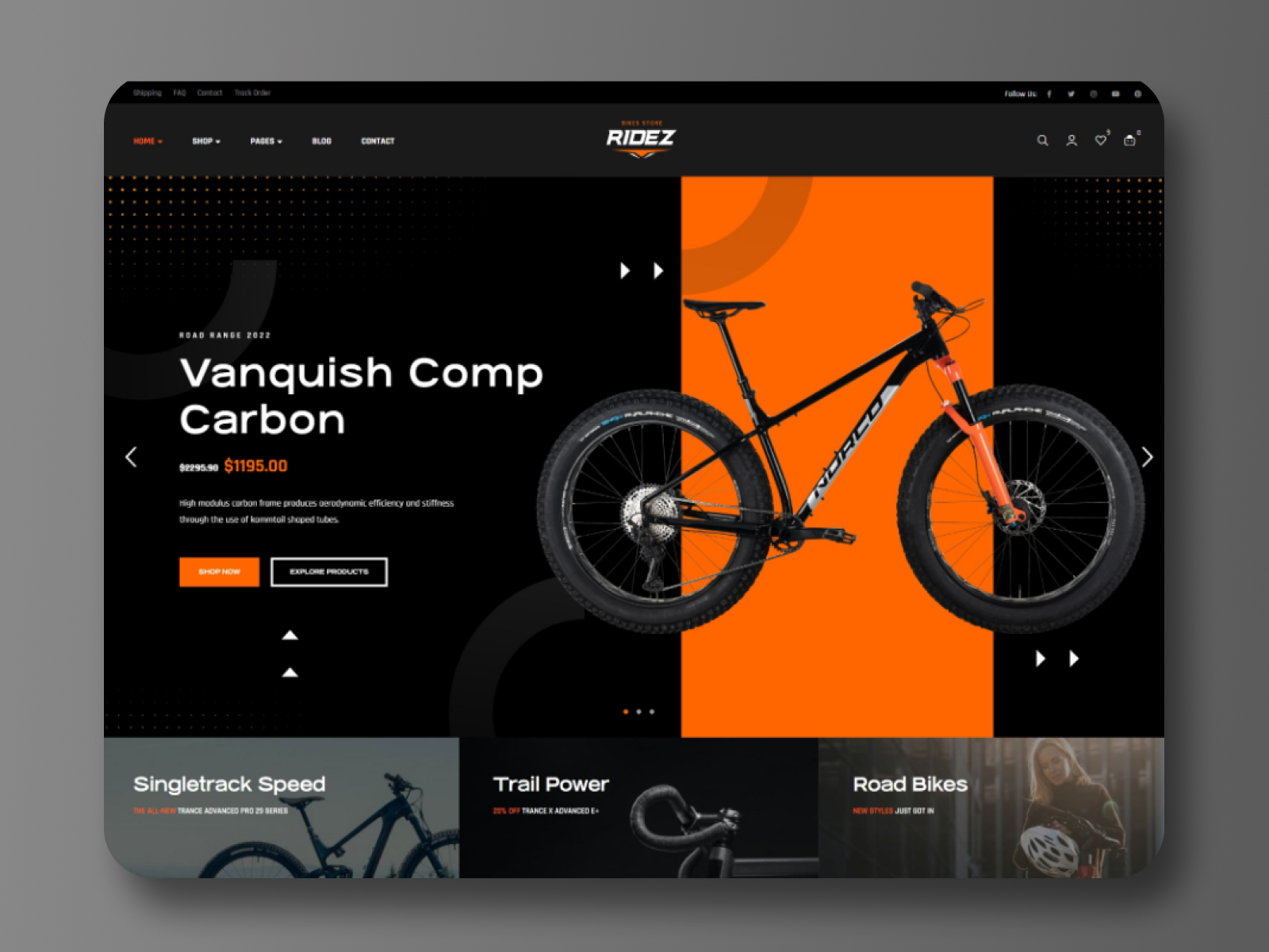 Homepage for Bike Store Online - Ridez