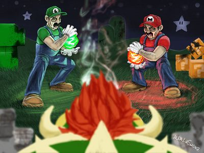 Super Saiyan Mario Brothers blast bowser fire flower green luigi mario nintendo power red