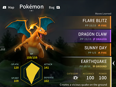 Pokémon Switch: Fantasy UI Concept charizard concept fantasy fantasy ui nintendo pokemon pokémon switch typography ui